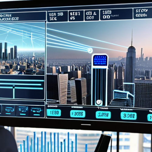 Home 11 **Prompt:** Data analysis predicting regulatory changes for a business, visualizing risk reduction and proactive compliance. Focus on a futuristic interface with charts and graphs overlaying a cityscape.
