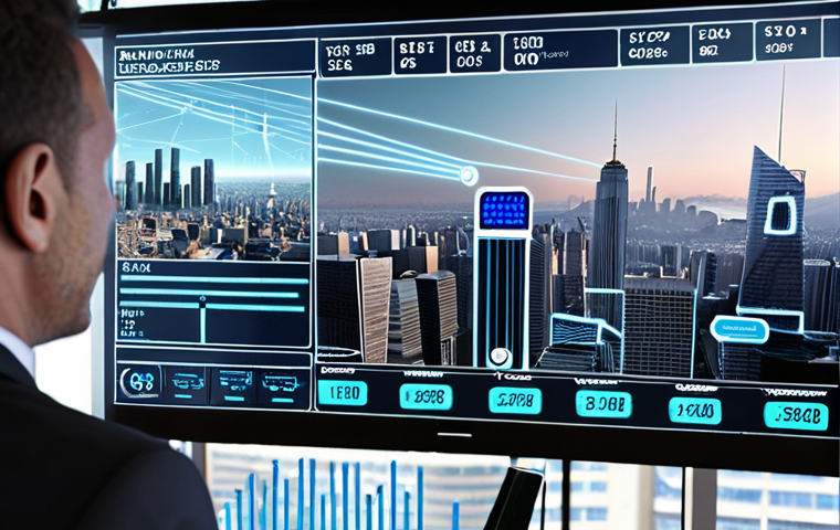 **Prompt:** Data analysis predicting regulatory changes for a business, visualizing risk reduction and proactive compliance. Focus on a futuristic interface with charts and graphs overlaying a cityscape.